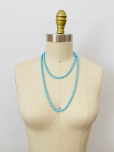 Vintage 1920s turquoise color glass beads flapper necklace