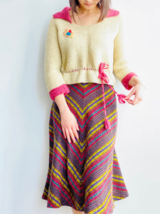 1930s Raspberry Beige Color Sweater w Waist Ties