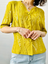 Load image into Gallery viewer, 1940s chartreuse rayon crepe top
