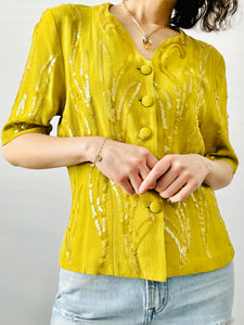 1940s chartreuse rayon crepe top