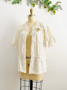 Vintage 1960s white pintuck blouse cotton duster