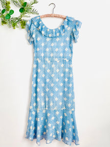 Vintage 1920s blue cotton voile dress