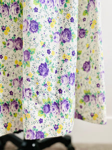 Vintage Handmade 1940s Purple Feedsack Cotton Floral Skirt w Pocket
