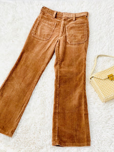 Vintage 1970s brown straight leg corduroy pants with front pockets