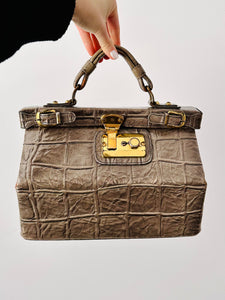 Vintage 1960s faux croc embossed leather handbag