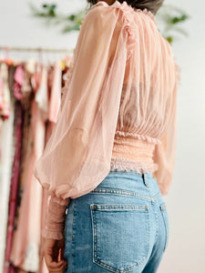 Dreamy pink tulle lace blouse