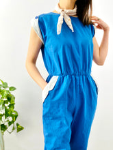 Load image into Gallery viewer, Vintage 1970s navy blue overalls cotton chore jumpsuit
