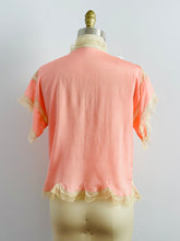 Load image into Gallery viewer, 1920s Pink Silk Lace Bed Jacket with Ribbon Ties Lingerie Top
