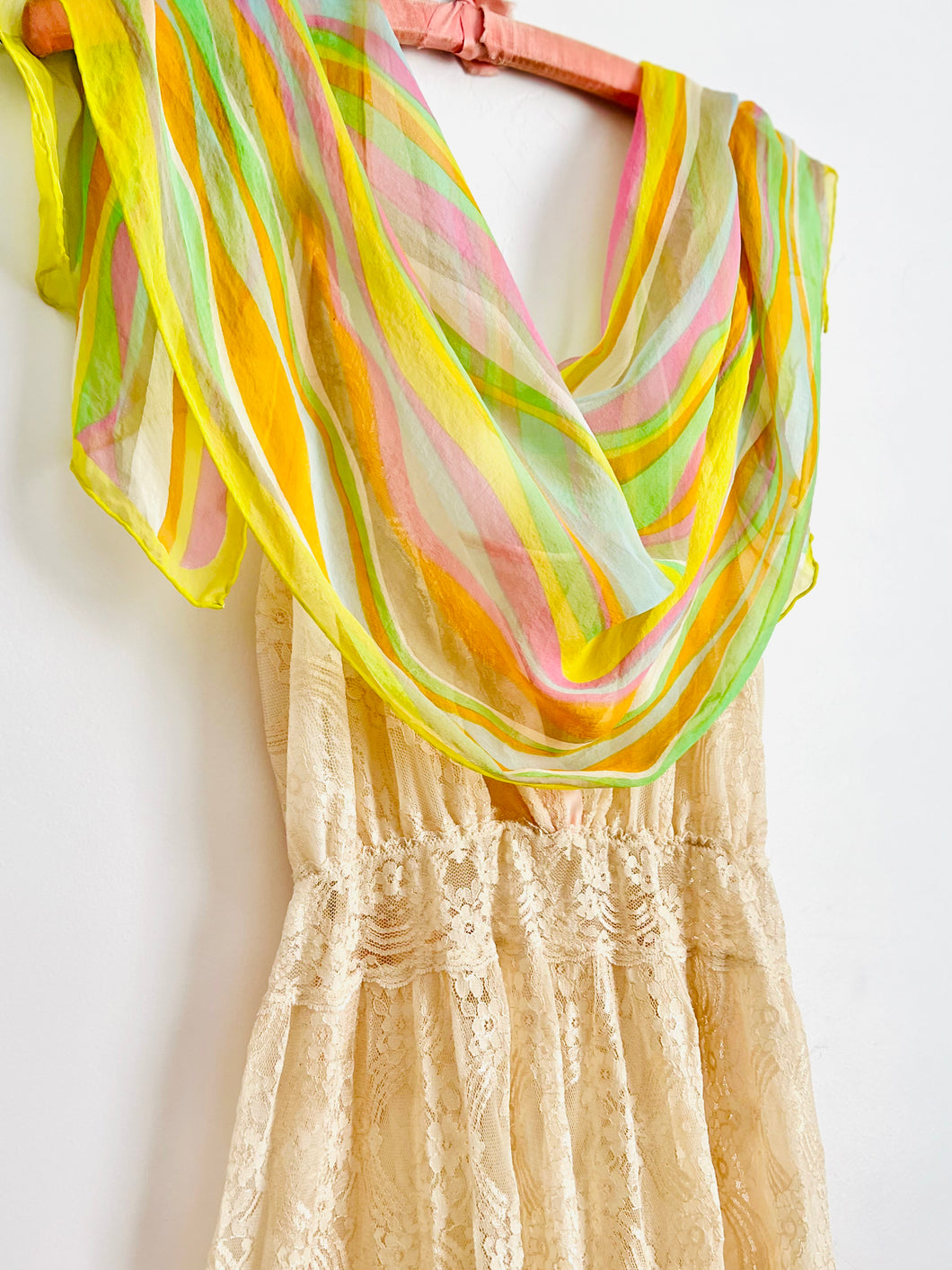Vintage rainbow color silk scarf