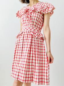 Vintage 1930s red plaid dress