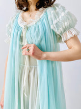 Load image into Gallery viewer, Vintage 1960s pastel blue lace peignoir lingerie set
