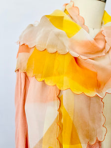 Vintage 1930s pastel silk scarf scalloped edging