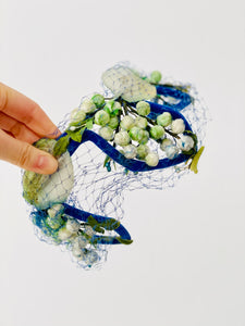 Vintage 1930s fascinator green velvet millinery flowers