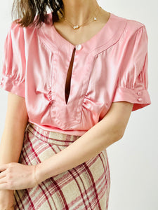 Vintage candy pink satin top