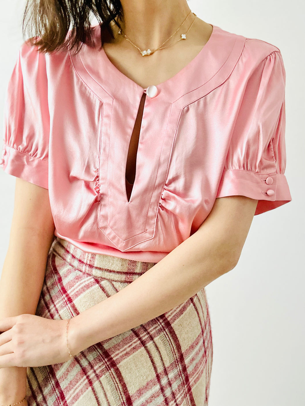 Vintage candy pink satin top