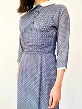Load image into Gallery viewer, Vintage 1960s Blue Polka Dots Dress w Peter Pan Collar
