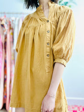 Load image into Gallery viewer, Mustard color ruched mini dress/blouse
