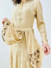 Load image into Gallery viewer, Vintage 1940s beige beaded crepe dress
