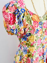 Load image into Gallery viewer, Vintage cotton floral dress w structured puff sleeves
