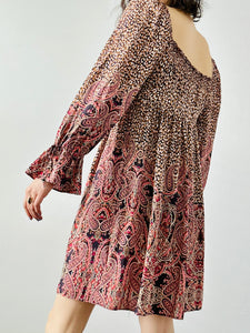 Pink floral paisley mini dress