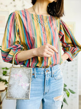 Load image into Gallery viewer, Vintage rainbow stripes blouse w balloon sleeves
