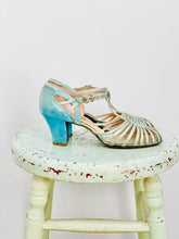Load image into Gallery viewer, side of of 1920s pastel blue sandals 
