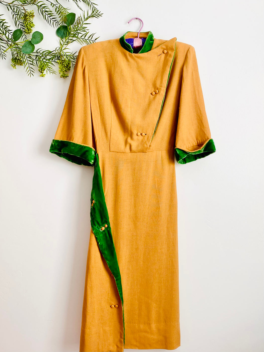 Vintage 1940s asymmetric velvet embellished dress