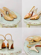 Load image into Gallery viewer, Vintage 1940s Rhinestones Lucite Heels/ Vintage Clear Slingback Shoes

