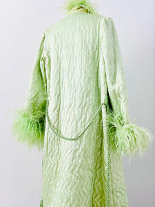 Vintage 1920s green boudoir robe w ostrich feathers