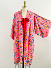 Load image into Gallery viewer, Vintage pink Japanese kimono phoenix print reversible dressing robe
