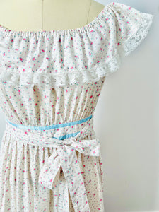 Vintage white cotton Gunne style floral dress