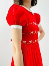 Load image into Gallery viewer, Vintage 1950s red embroidered cotton dress

