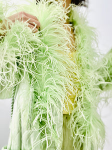 Vintage 1920s green boudoir robe w ostrich feathers