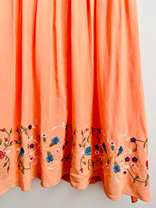 1950s style orange embroidered dress
