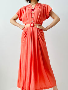 Vintage 1940s coral rayon dress
