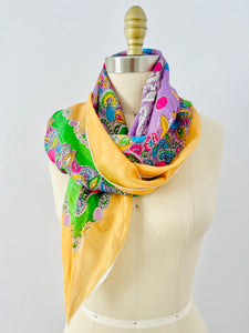 Vintage silk pastel novelty print scarf
