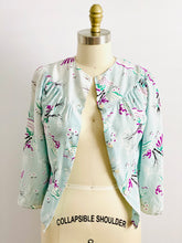 Load image into Gallery viewer, Vintage 1940s pastel blue novelty print rayon blouse

