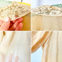 Load image into Gallery viewer, Vintage 1930s silk bed jacket with lace collar bishop sleeves
