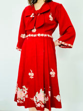 Load image into Gallery viewer, Vintage 1949s Red Embroidered Dress Oversized Ribbon Bow

