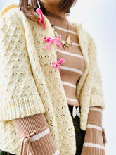 Load image into Gallery viewer, Vintage 1930s Sweater Beige Color w Velvet Ribbon Bows Vintage Cardigan
