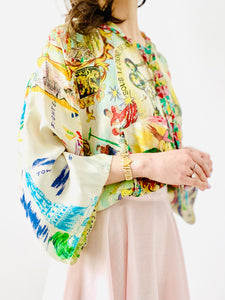 Vintage 1960s novelty print hooded rayon top