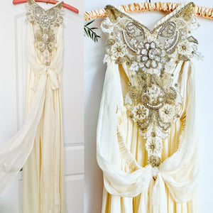 Amazing designer silk gown rhinestone beaded wedding dress Anna Campbell dress