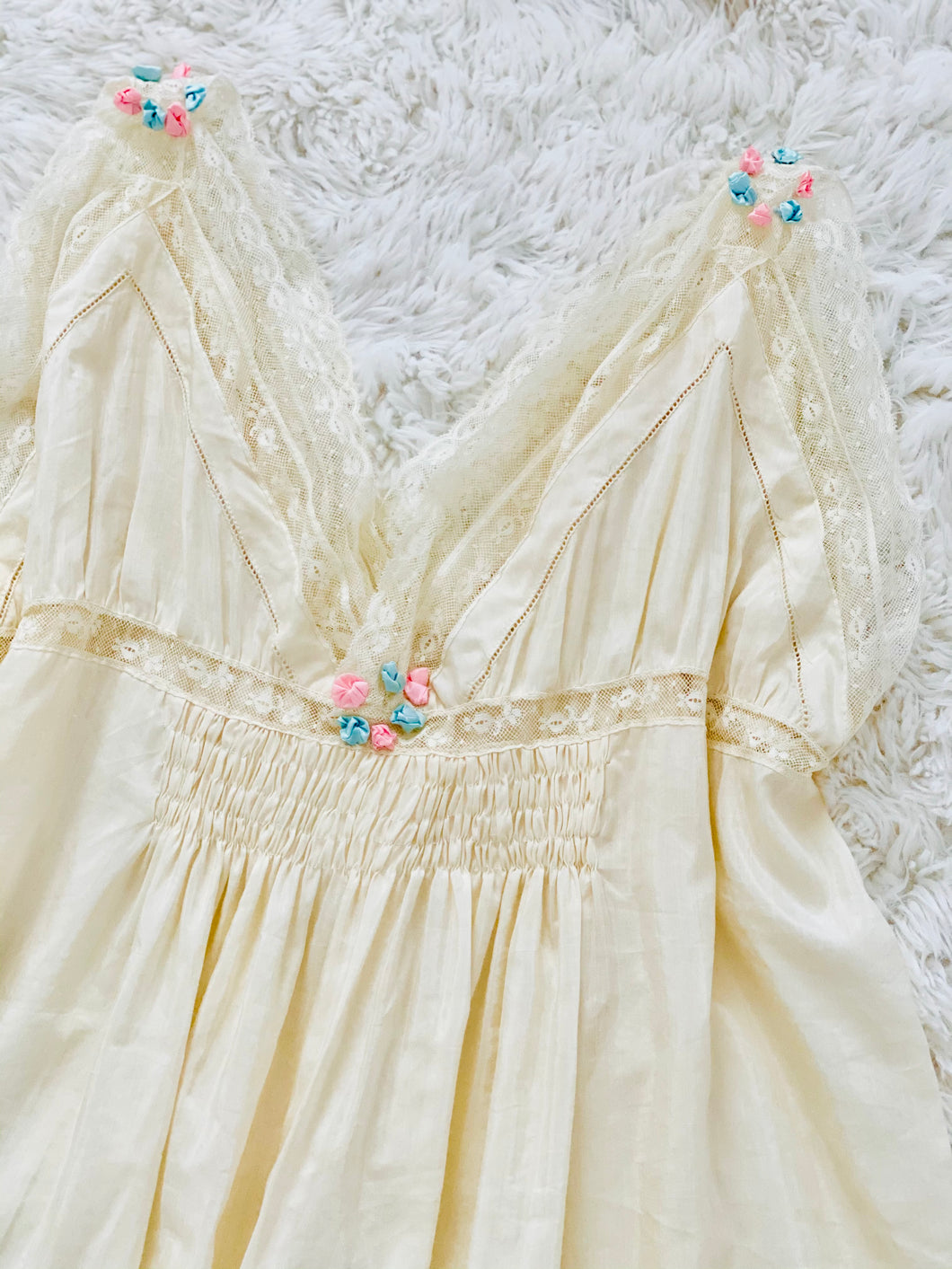 Antique 1910s Edwardian Lace Camisole w Pastel Ribbon Flowers