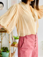 Load image into Gallery viewer, Vintage 1930s silk bed jacket with lace collar bishop sleeves
