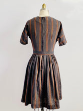 Load image into Gallery viewer, 1950s Brown Striped Dress with Buttons Fall Dress Matching Belt

