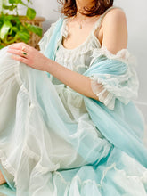 Load image into Gallery viewer, Vintage 1960s pastel blue lace peignoir lingerie set
