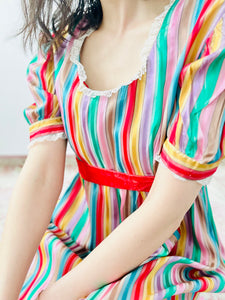 Vintage 1970s rainbow colors taffeta dress