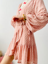 Load image into Gallery viewer, Pastel pink ruched wrap dress w balloon sleeves
