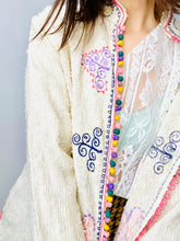 Load image into Gallery viewer, Vintage Moroccan Hand Embroidered Jacket with Pastel Crochet Buttons
