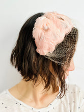 Load image into Gallery viewer, Vintage pink feather fascinator with veil bridal headpiece
